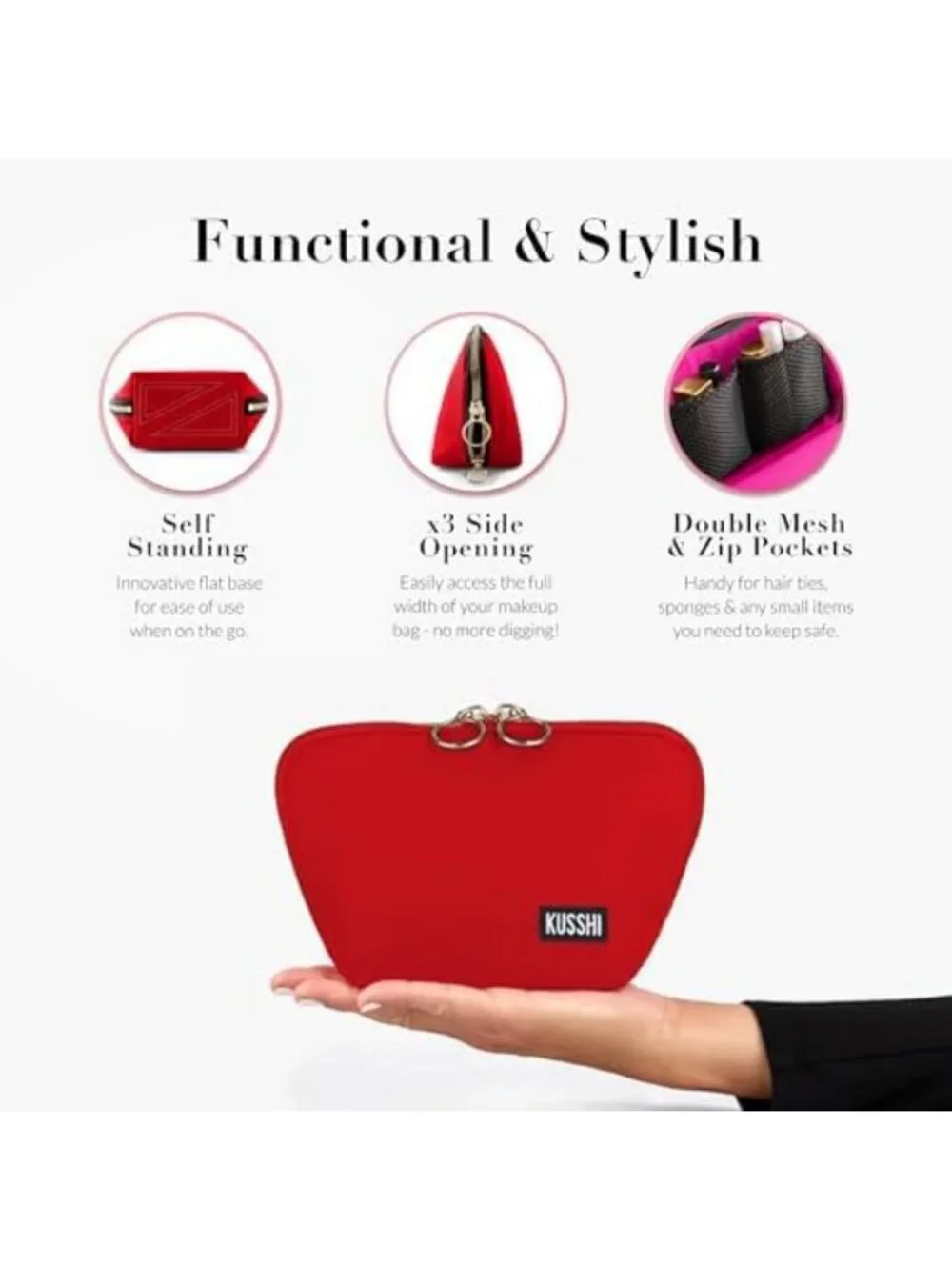 Versatile Washable Travel Makeup Bag for Purse - Everyday Use, Candy Apple
